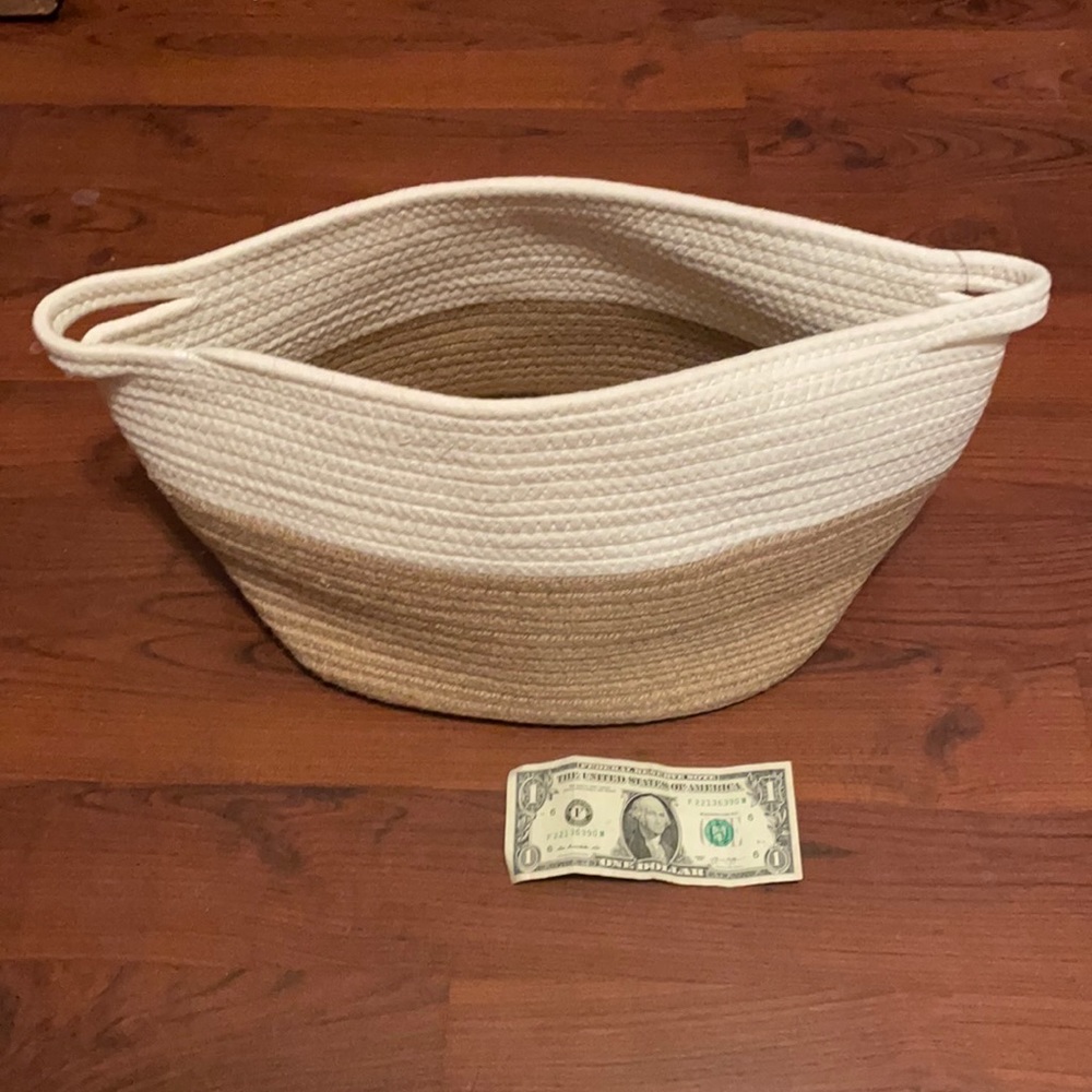 Tan and White Cotton Storage Tote, Large